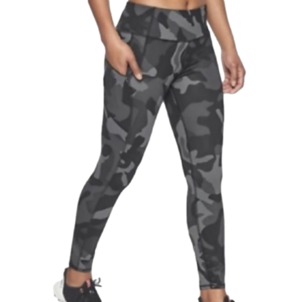 𝅺athleta green camo workout leggings‎ with zipper pockets Sz S